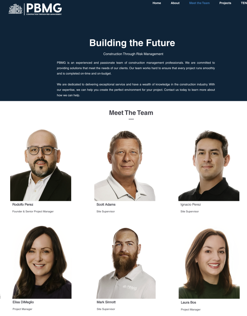 professional headshots of PBMG Team, 6 people white background